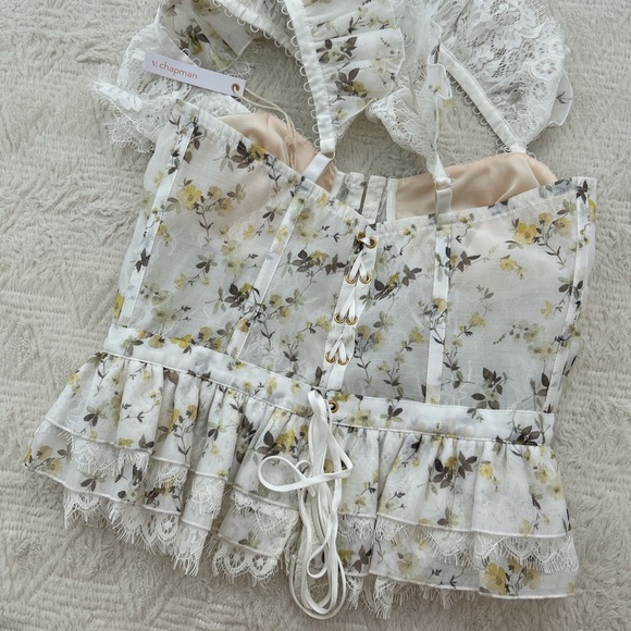 V. Chapman Floral Ruffle Top - Cream and Pink - Picture 5 of 6